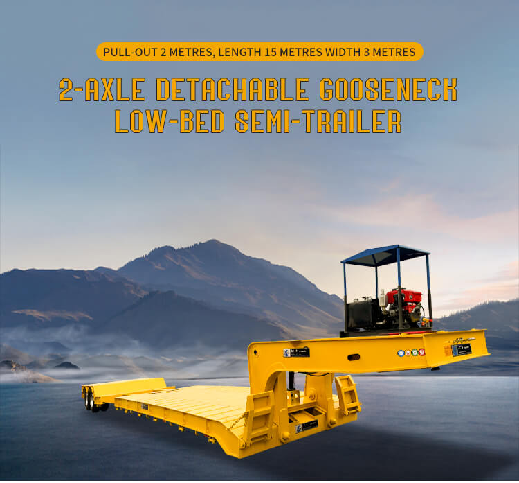 2-assige hydraulische afneembare zwanenhals-lowboy-trailer van 120 ton 2-assige hydraulische afneembare zwanenhals-lowboy-trailer van 120 ton