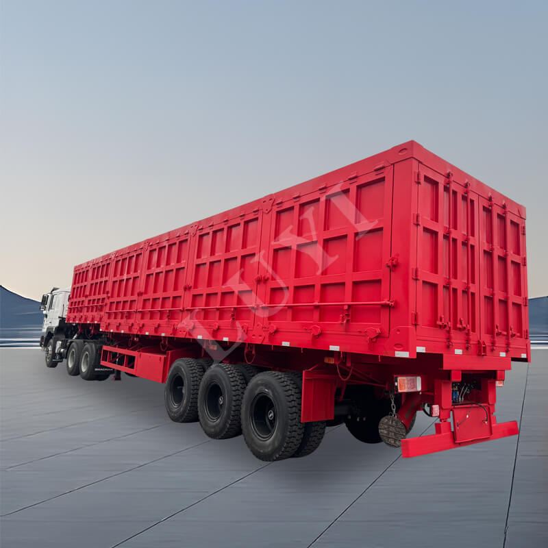 3-assige zijwandoplegger van 60-80 ton met dumpplaats