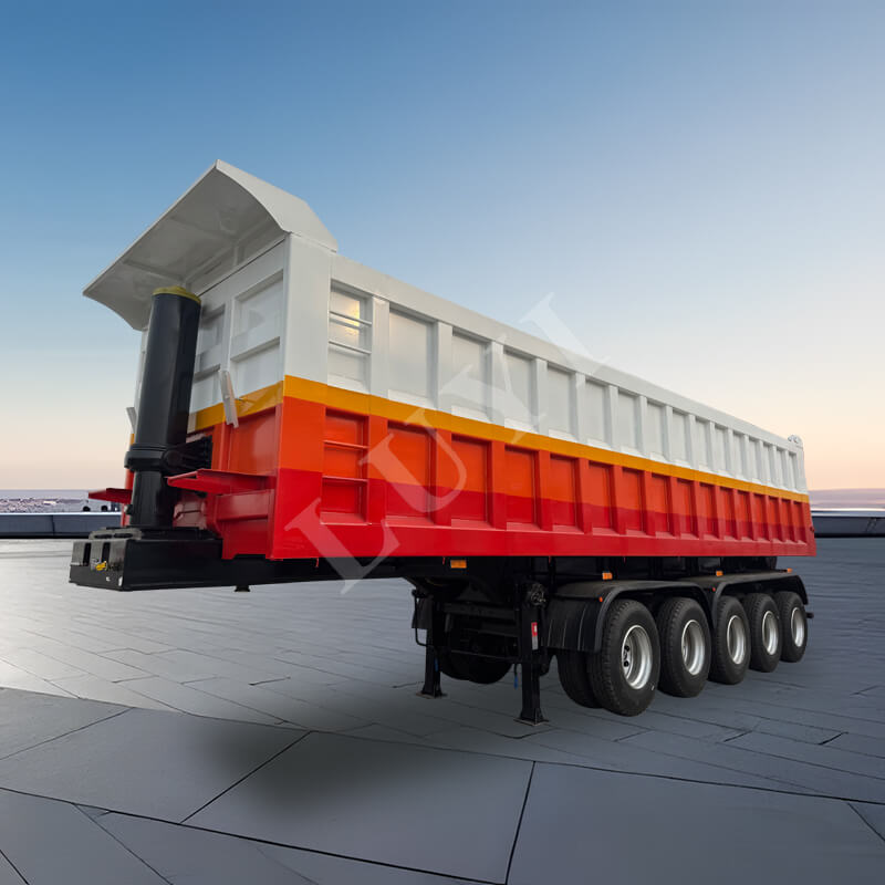 5-assige heavy-duty 120 ton achterdumpaanhangwagen, zelflossende vrachtwagenaanhangwagen van koolstofstaal 5-assige heavy-duty 120 ton achterdumpaanhangwagen, zelflossende vrachtwagenaanhangwagen van koolstofstaal