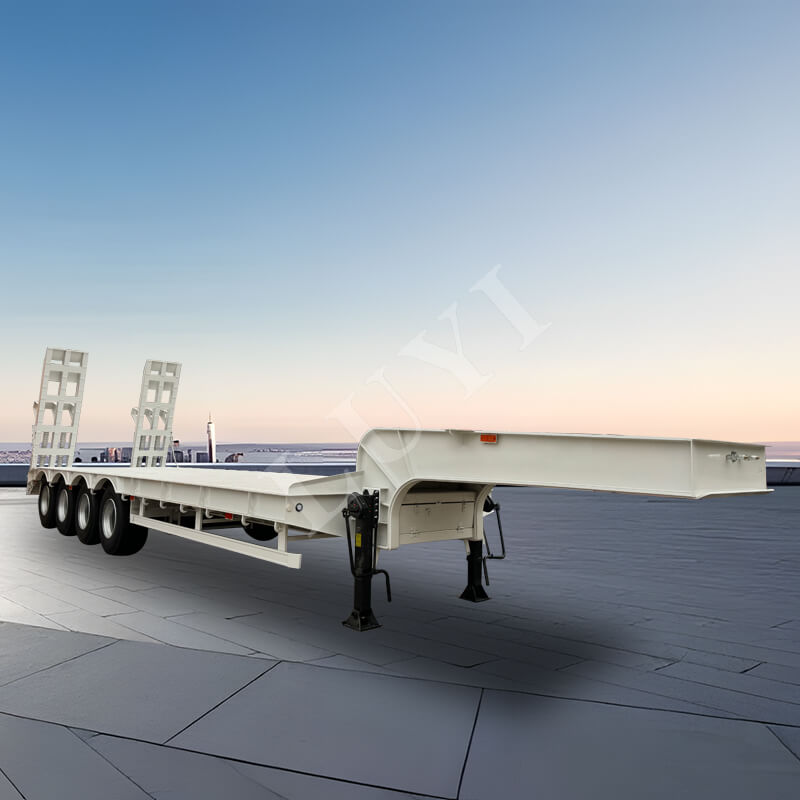 Zwaar uitgevoerde 4-assige dieplader met mechanische ladder voor het transport van zware machines