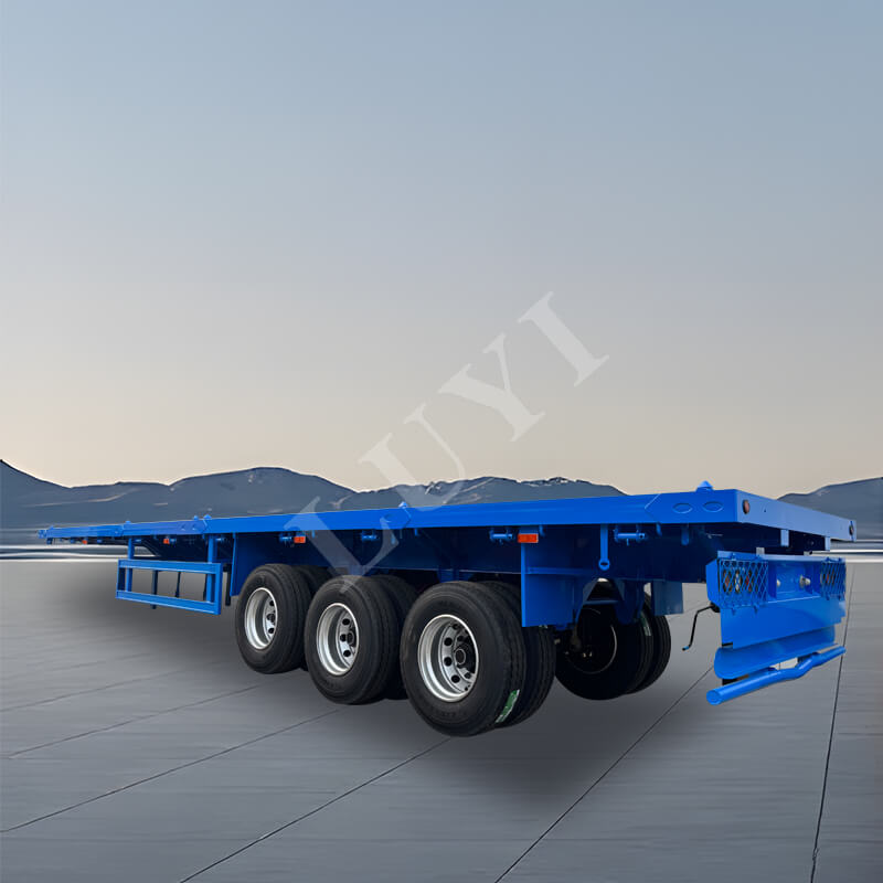 Drie asbelasting 60 ton Constructiestaal Mechanische vering / Luchtvering Flatbed oplegger